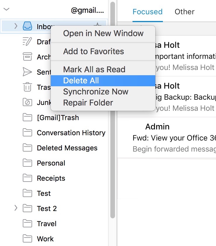 outlook for mac empty trash